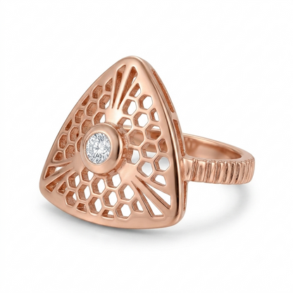 SYLVEXIA 925 Sterling Silver Rose Gold Geometric CZ Ring for Women