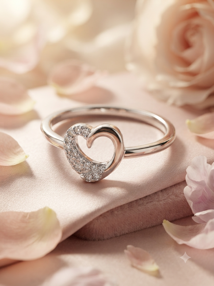 SYLVEXIA 925 Sterling Silver Heart Studded Ring for Women