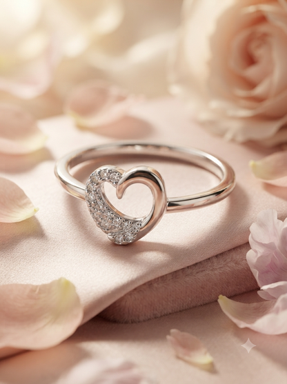 SYLVEXIA 925 Sterling Silver Heart Studded Ring for Women