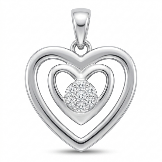 Sylvexia 925 Sterling Silver Double Heart Pendant for Women with CZ