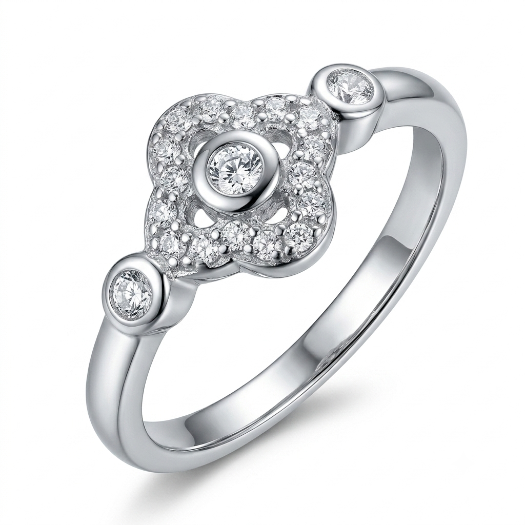 Sylvexia 925 Sterling Silver CZ Floral Ring for Women