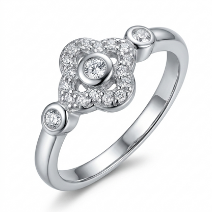 Sylvexia 925 Sterling Silver CZ Floral Ring for Women