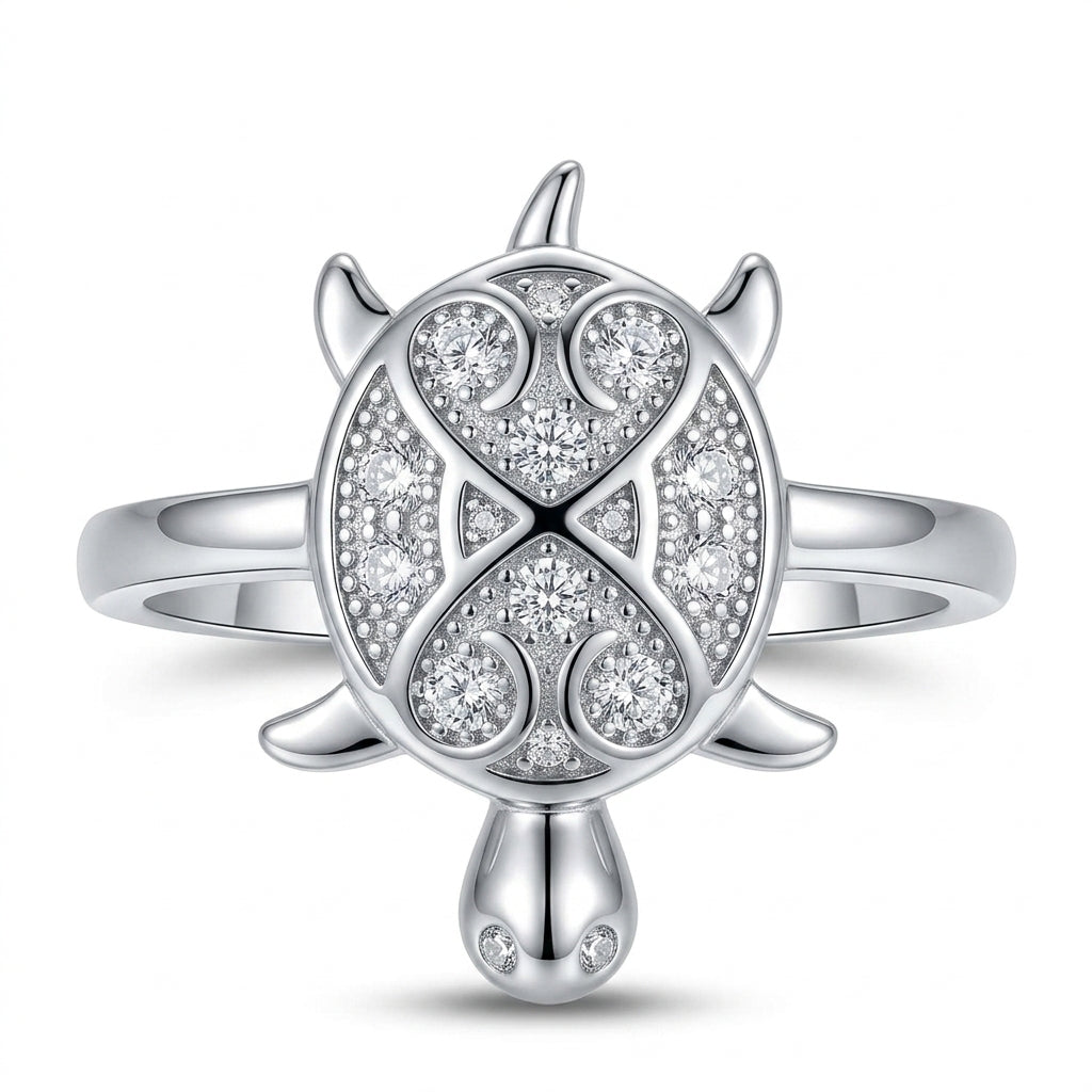 Sylvexia 925 Sterling Silver CZ Turtle Ring for Women
