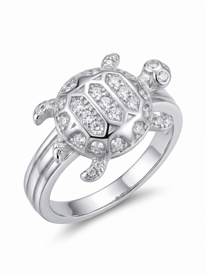 SYLVEXIA 925 Sterling Silver CZ Turtle Design Statement Ring for Men