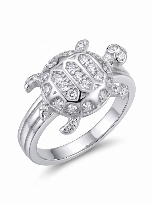 SYLVEXIA 925 Sterling Silver CZ Turtle Design Statement Ring for Men