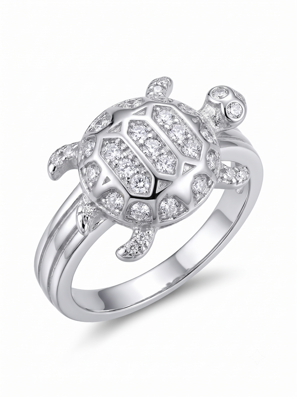 SYLVEXIA 925 Sterling Silver CZ Turtle Design Statement Ring for Men