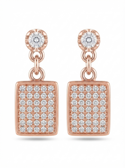 SYLVEXIA Women Rose Gold Crystal Studded Rectangle Earrings
