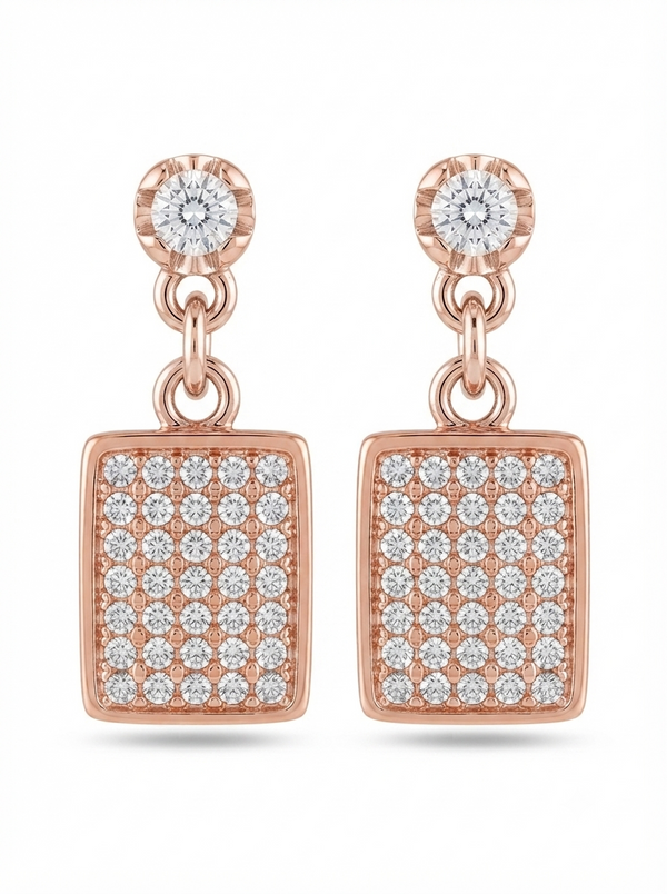 SYLVEXIA Women Rose Gold Crystal Studded Rectangle Earrings