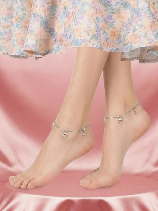 Sylvexia 925 Sterling Silver Heart Charm Anklet for Women