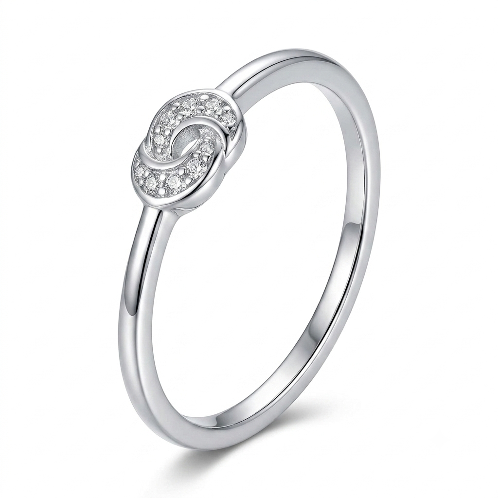 Sylvexia 925 Sterling Silver Interlocking Link CZ Ring for Women