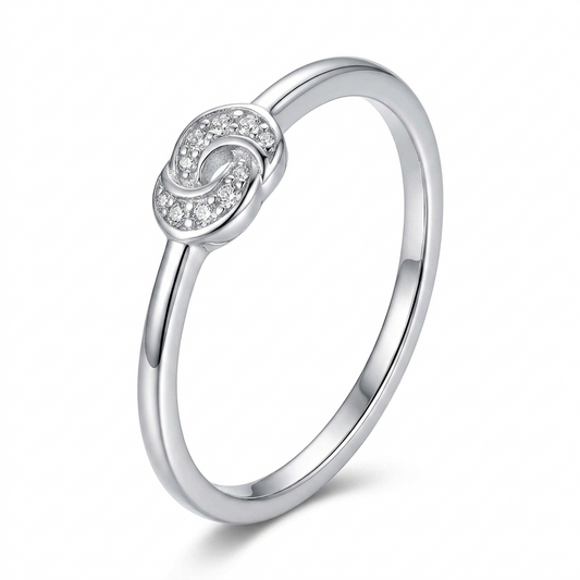 Sylvexia 925 Sterling Silver Interlocking Link CZ Ring for Women