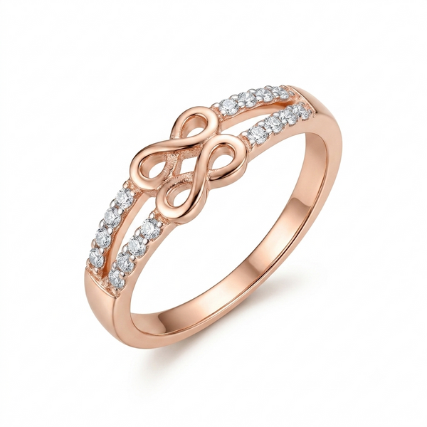 925 Sterling Silver Rose Gold Infinity CZ Ring