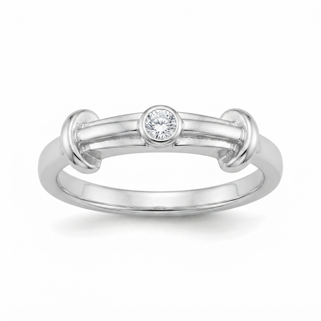 SYLVEXIA 925 Sterling Silver Bezel Set Cubic Zirconia Open Ring for Women