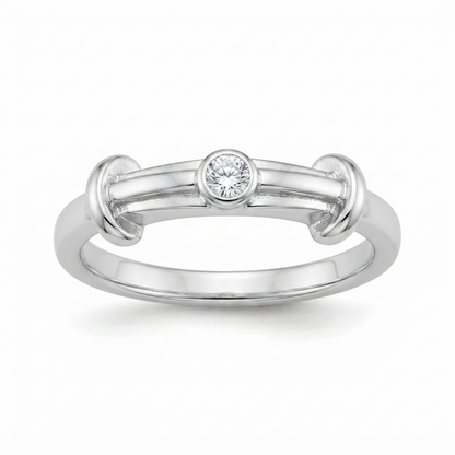 SYLVEXIA 925 Sterling Silver Bezel Set Cubic Zirconia Open Ring for Women
