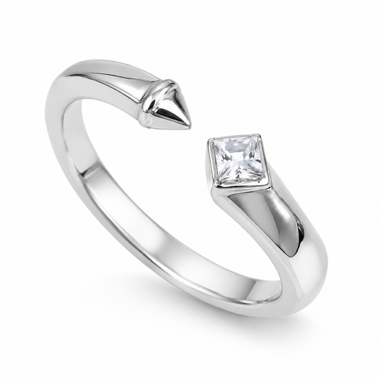 SYLVEXIA 925 Sterling Silver Open CZ Ring for Women | Modern Elegant Ring