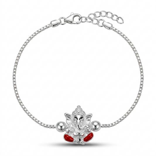 SYLVEXIA 925 Sterling Silver Red Ganesha Rakhi Bracelet for Brother