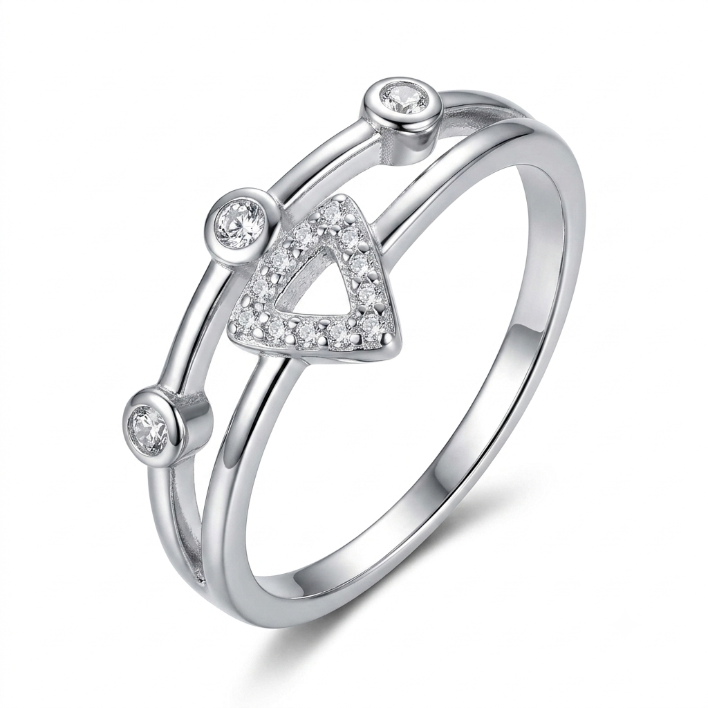 Sylvexia 925 Sterling Silver Geometric Triangle CZ Ring