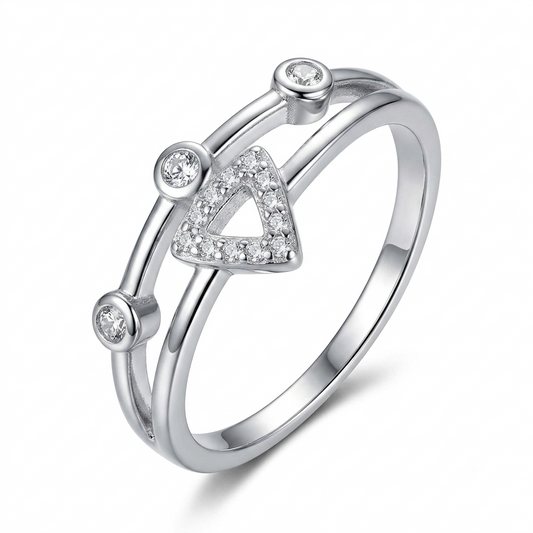 Sylvexia 925 Sterling Silver Geometric Triangle CZ Ring