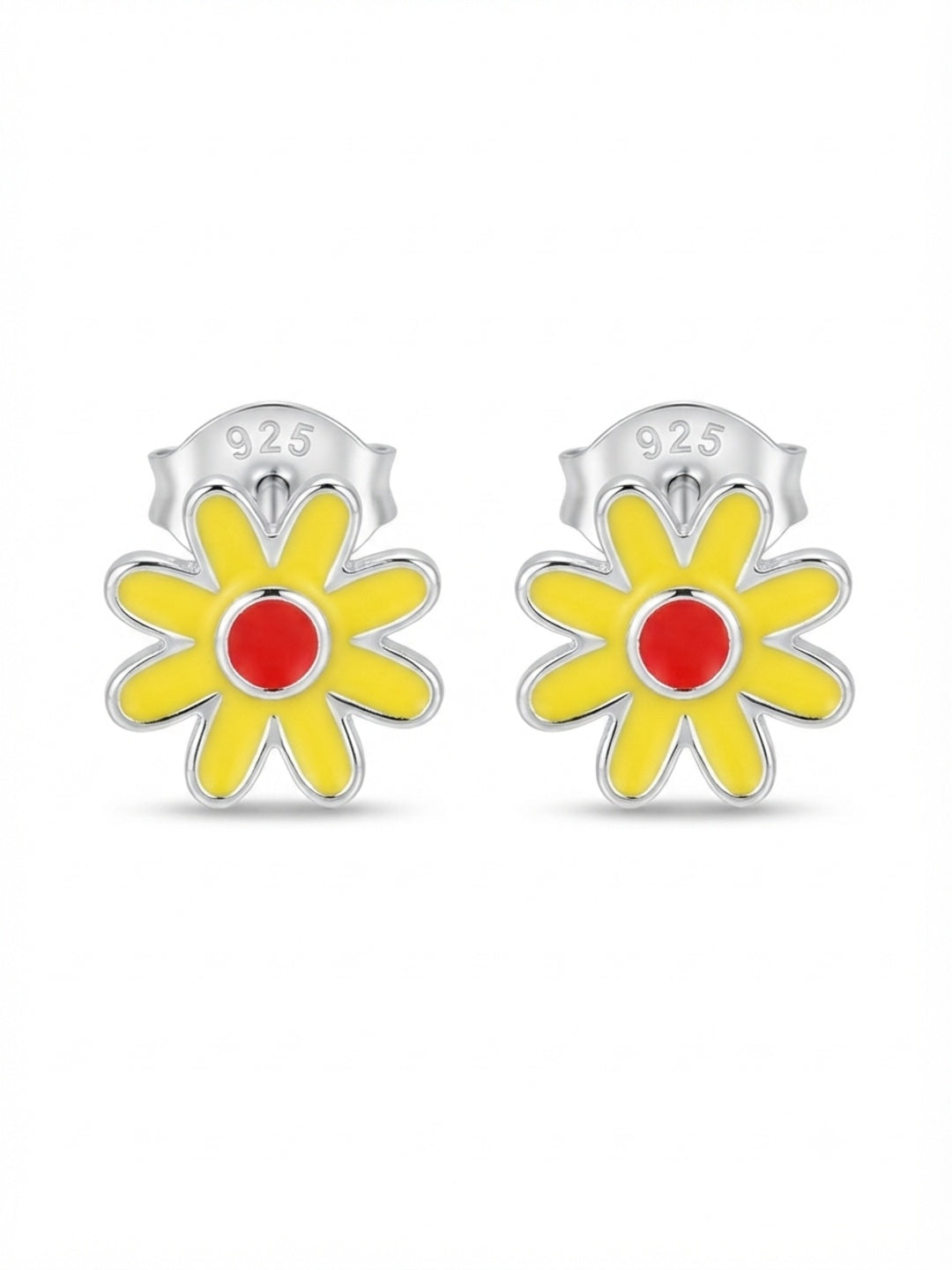 SYLVEXIA 925 Sterling Silver Yellow and Red Floral Stud Earrings