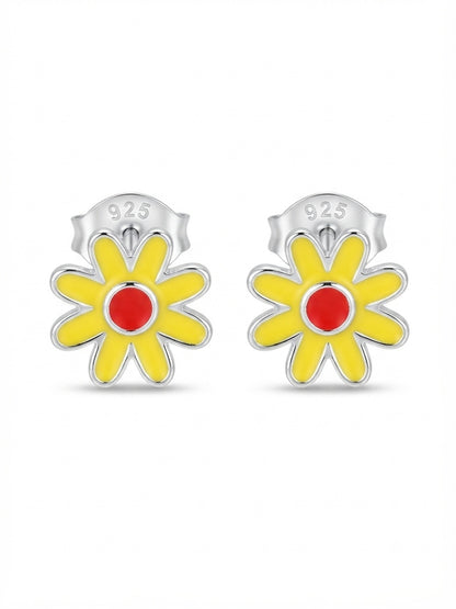 SYLVEXIA 925 Sterling Silver Yellow and Red Floral Stud Earrings