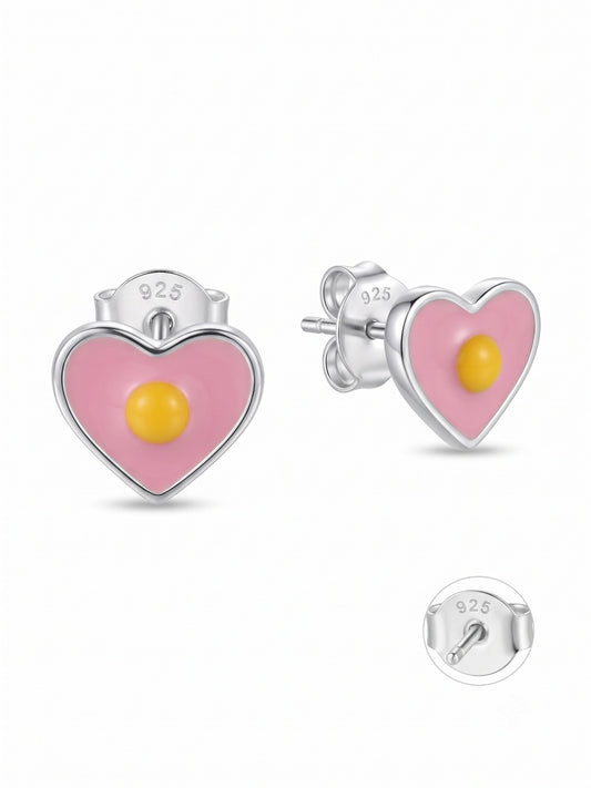 SYLVEXIA 925 Sterling Silver Pink Heart Stud Earrings for Women