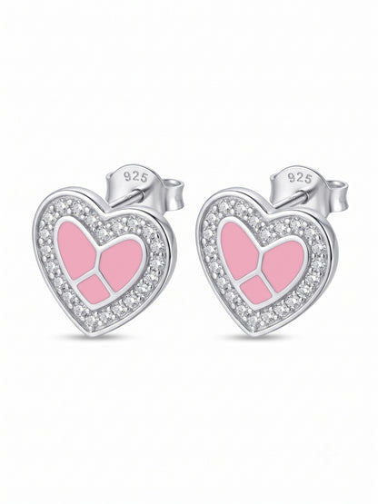 SYLVEXIA 925 Sterling Silver Pink Heart Stud Earrings