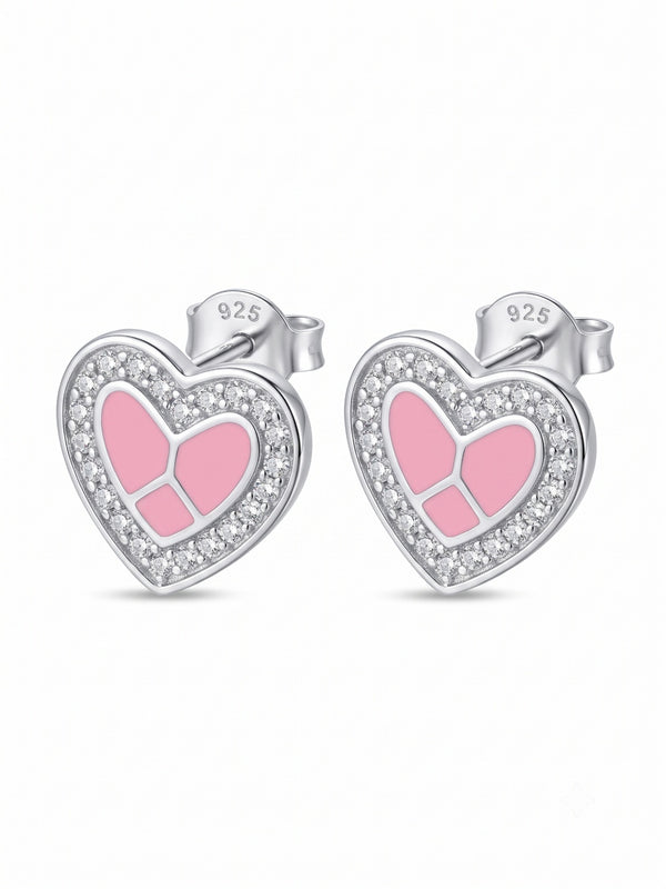 SYLVEXIA 925 Sterling Silver Pink Heart Stud Earrings