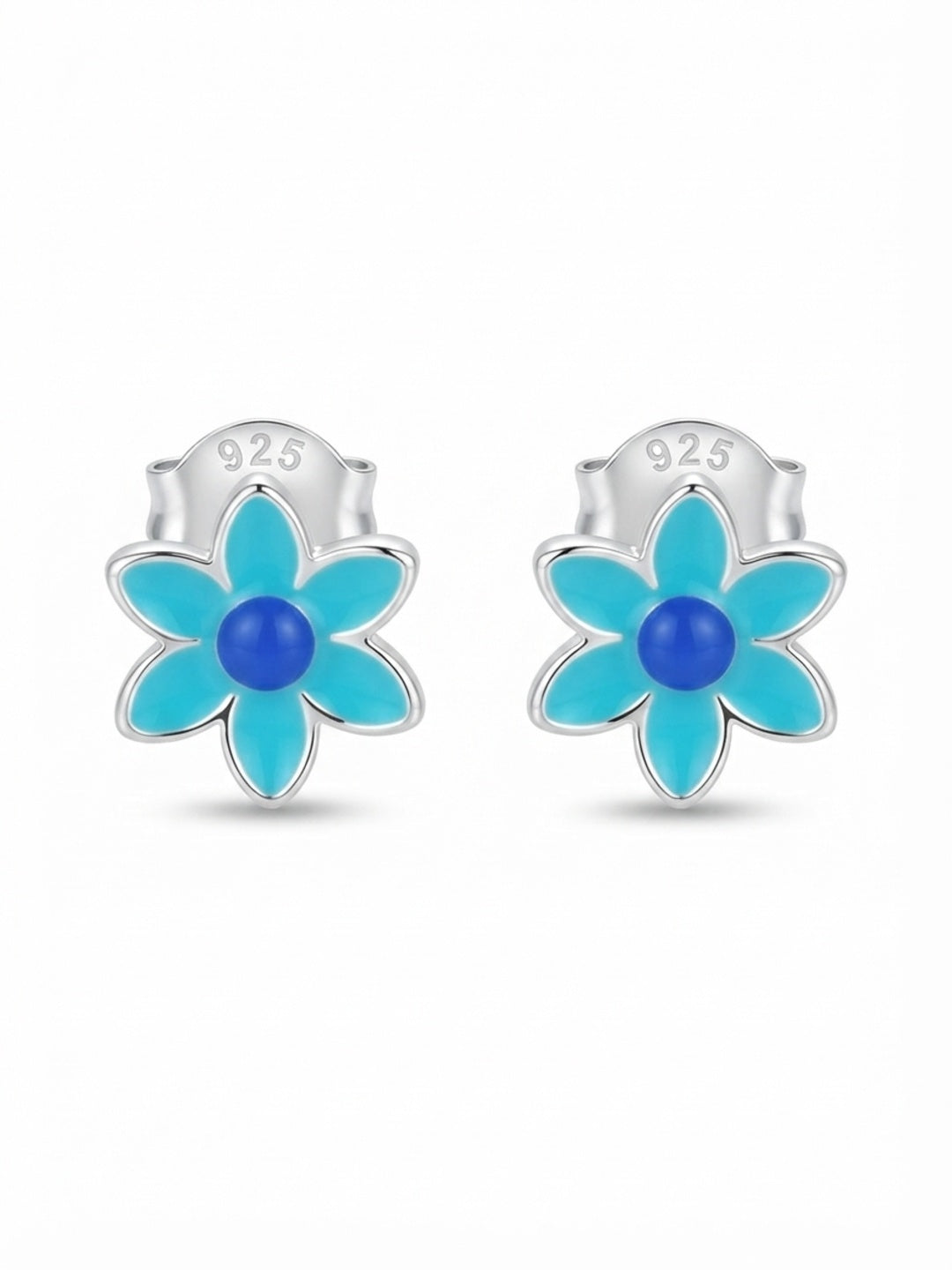 SYLVEXIA 925 Sterling Silver Blue Floral Stud Earrings