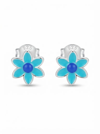 SYLVEXIA 925 Sterling Silver Blue Floral Stud Earrings