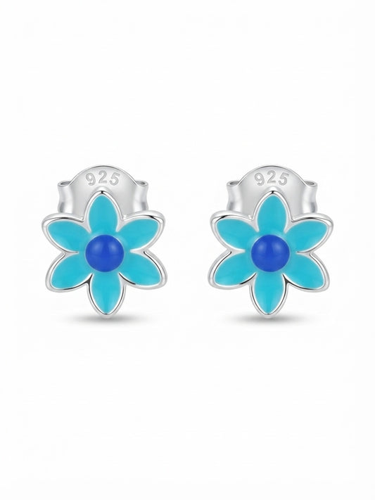 SYLVEXIA 925 Sterling Silver Blue Floral Stud Earrings