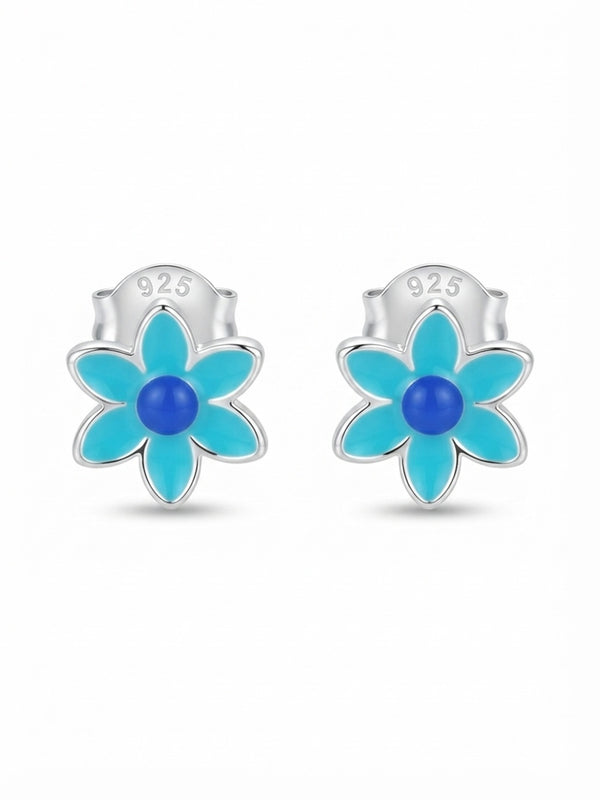 SYLVEXIA 925 Sterling Silver Blue Floral Stud Earrings