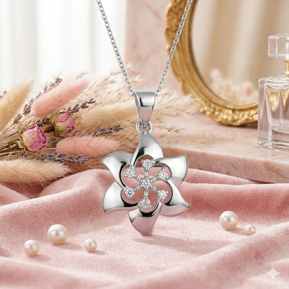 Sylvexia 925 Sterling Silver Floral Pendant for Women with Cubic Zirconia