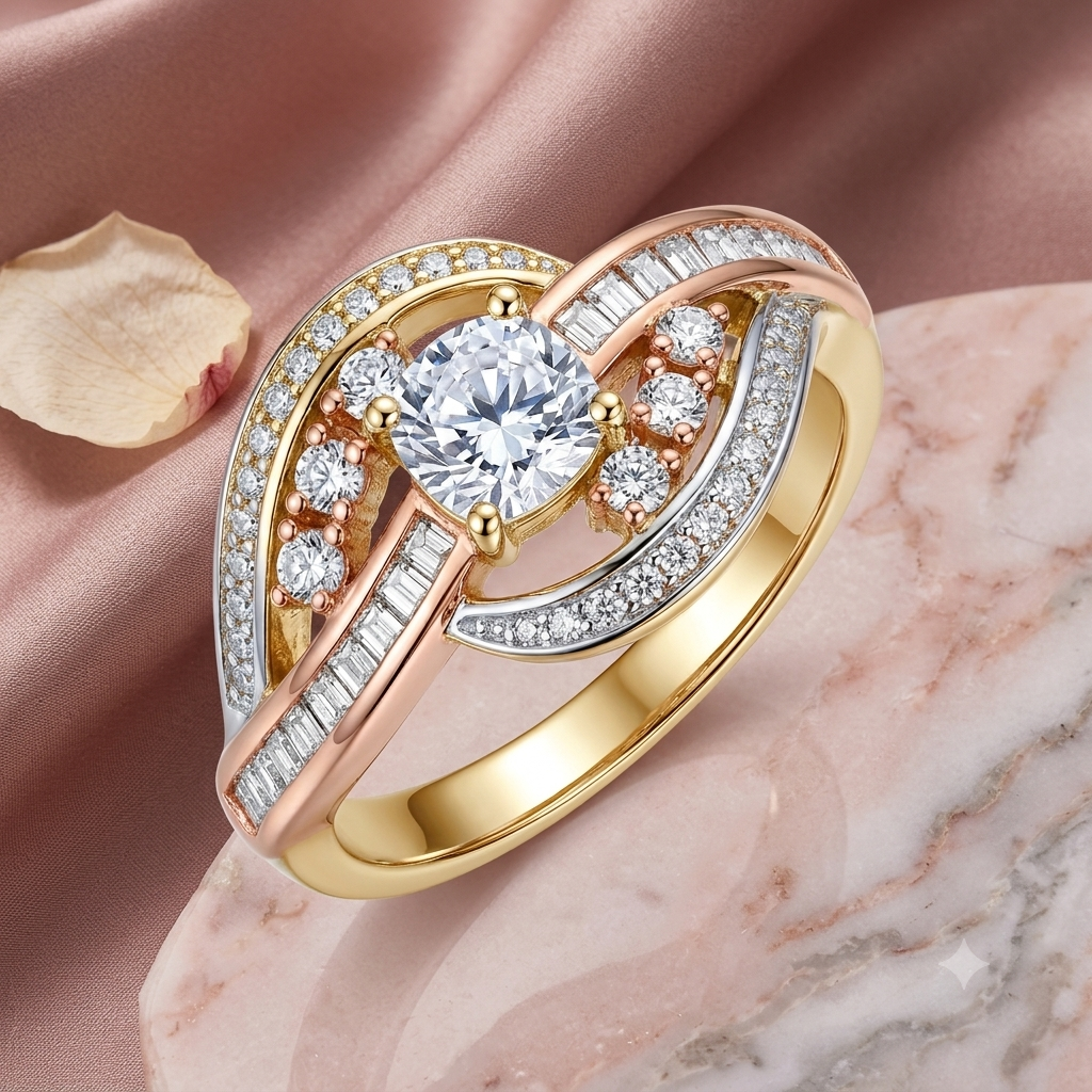 Sylvexia 925 Sterling Silver Rose Gold Honeycomb CZ Ring for Women