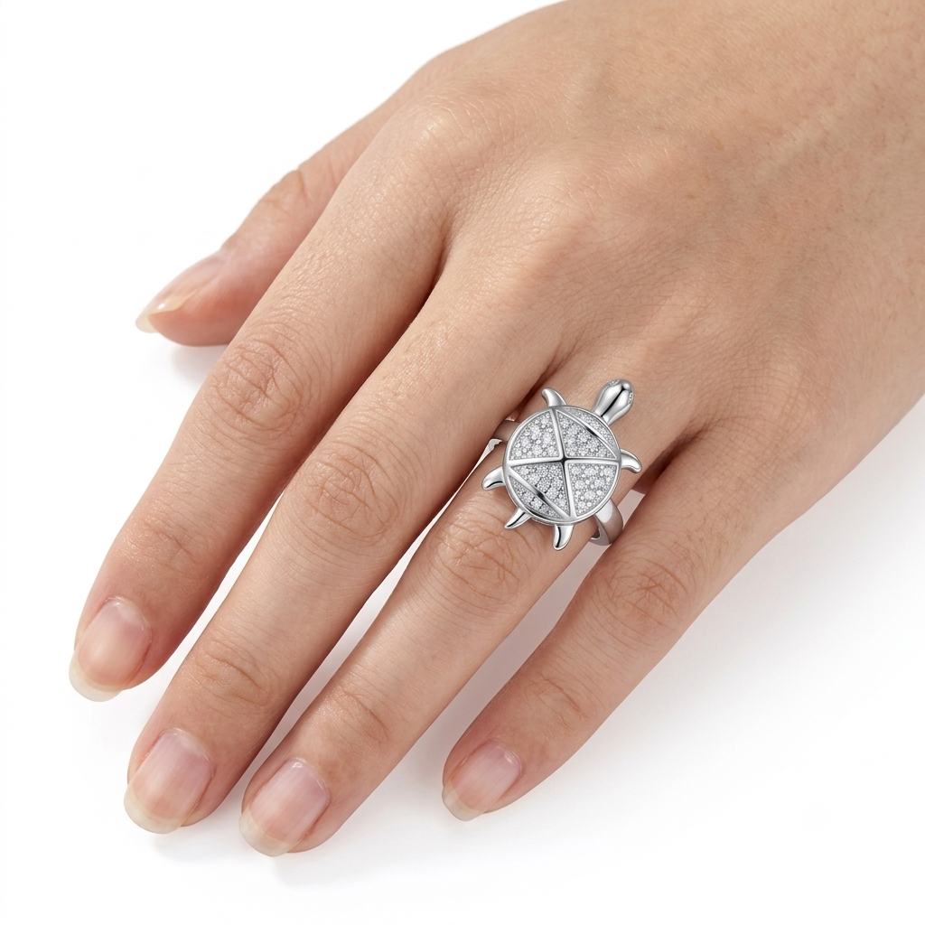 Sylvexia 925 Sterling Silver CZ Turtle Ring for Women
