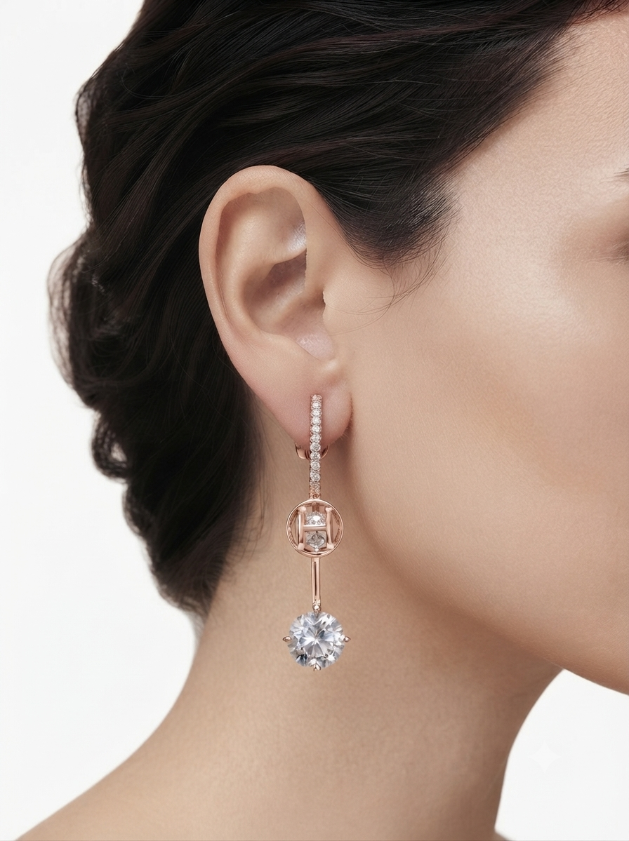 SYLVEXIA 925 Sterling Silver Rose Gold CZ Drop Earrings for Women