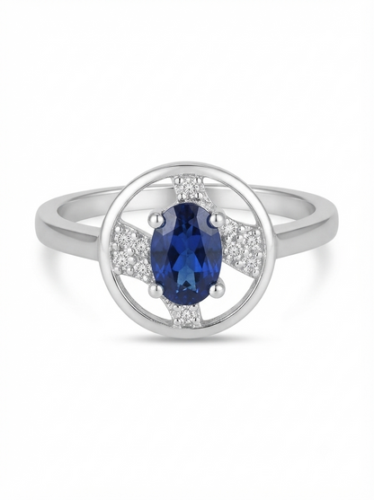 SYLVEXIA 925 Sterling Silver Blue Oval Stone Ring for Women