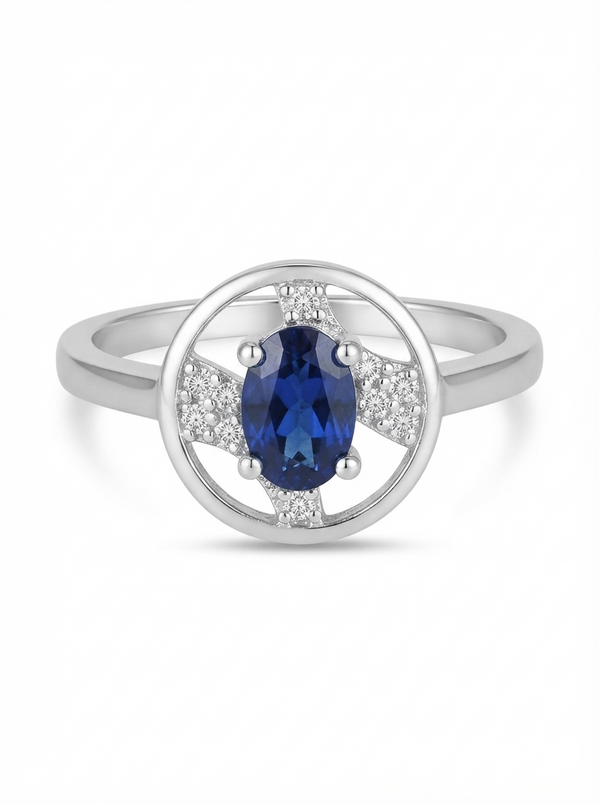 SYLVEXIA 925 Sterling Silver Blue Oval Stone Ring for Women