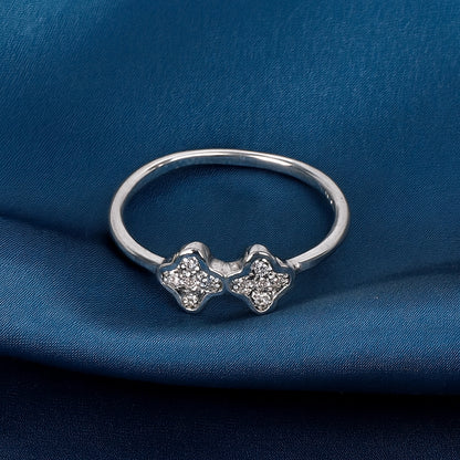 925 Sterling Silver Double Floral Ring with Sparkling Stones for Women