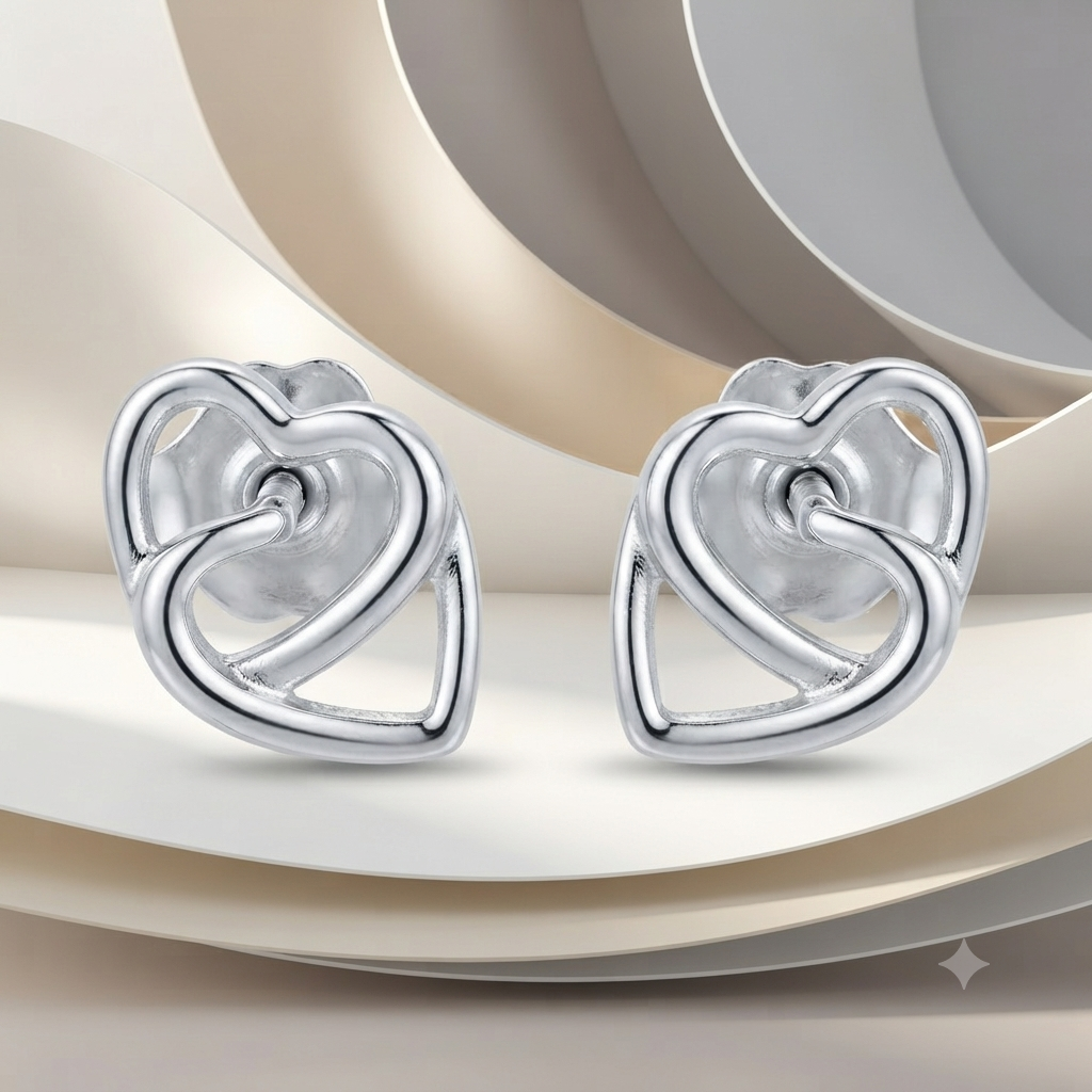 SYLVEXIA 925 Sterling Silver Open Heart Stud Earrings for Women