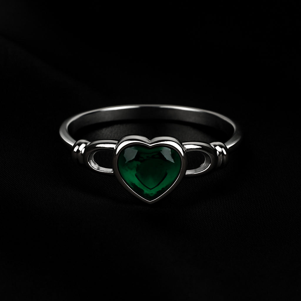 925 Sterling Silver Green Heart Ring for Women