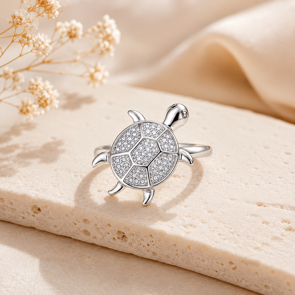 Sylvexia 925 Sterling Silver CZ Turtle Ring for Women