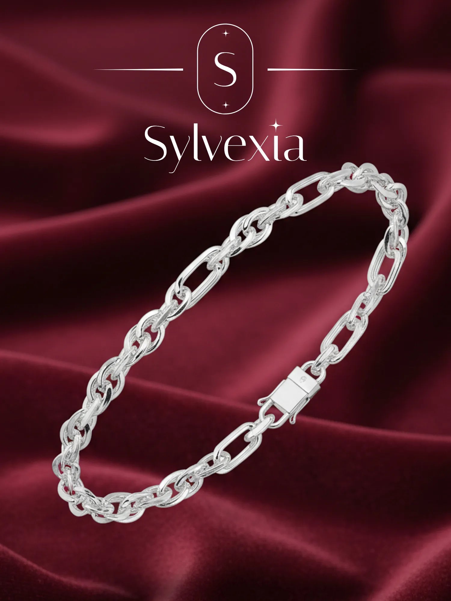 Sylvexia Men’s Silver Interlinked Chain Bracelet