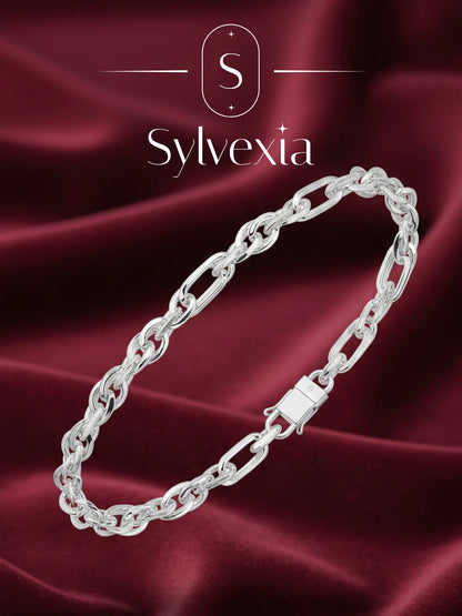 Sylvexia Men’s Silver Interlinked Chain Bracelet