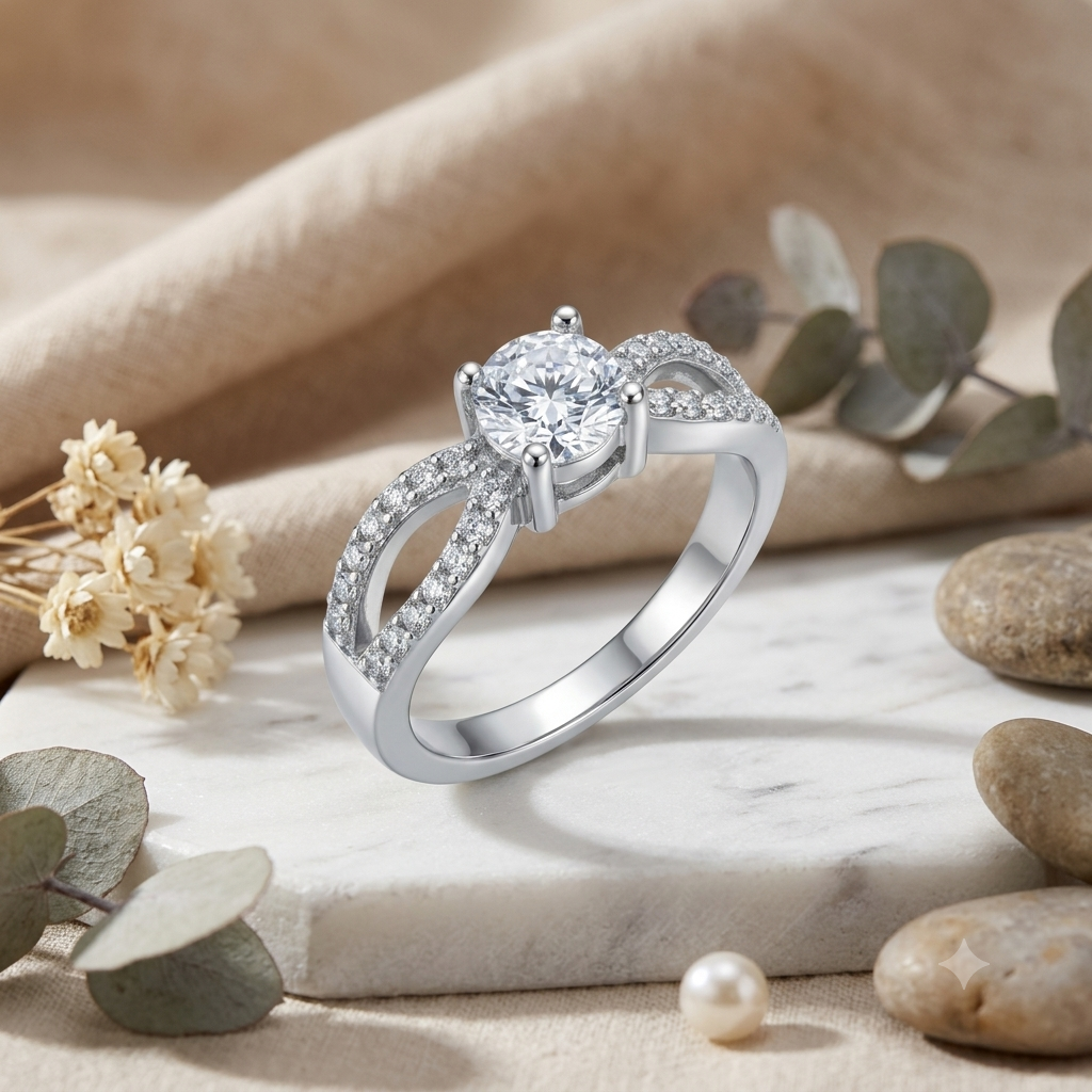 SYLVEXIA 925 Sterling Silver Round Cut Cubic Zirconia Ring for Women