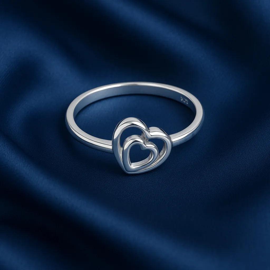 925 Sterling Silver Double Heart Ring for Women