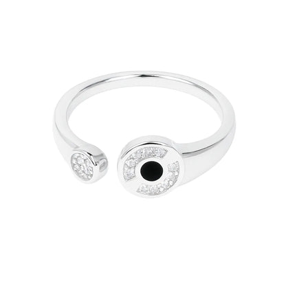 925 Sterling Silver Dual Circle Ring for Women Black Stone & Sparkling Design