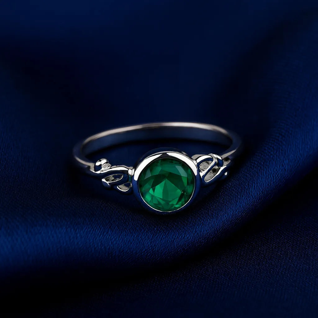 925 Sterling Silver Green Stone Ring for Women