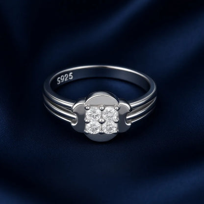 925 Sterling Silver Flower Ring for Women with Stone