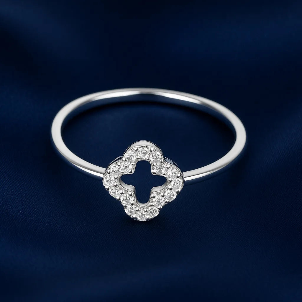 925 Sterling Silver Clover Stone Ring for Women