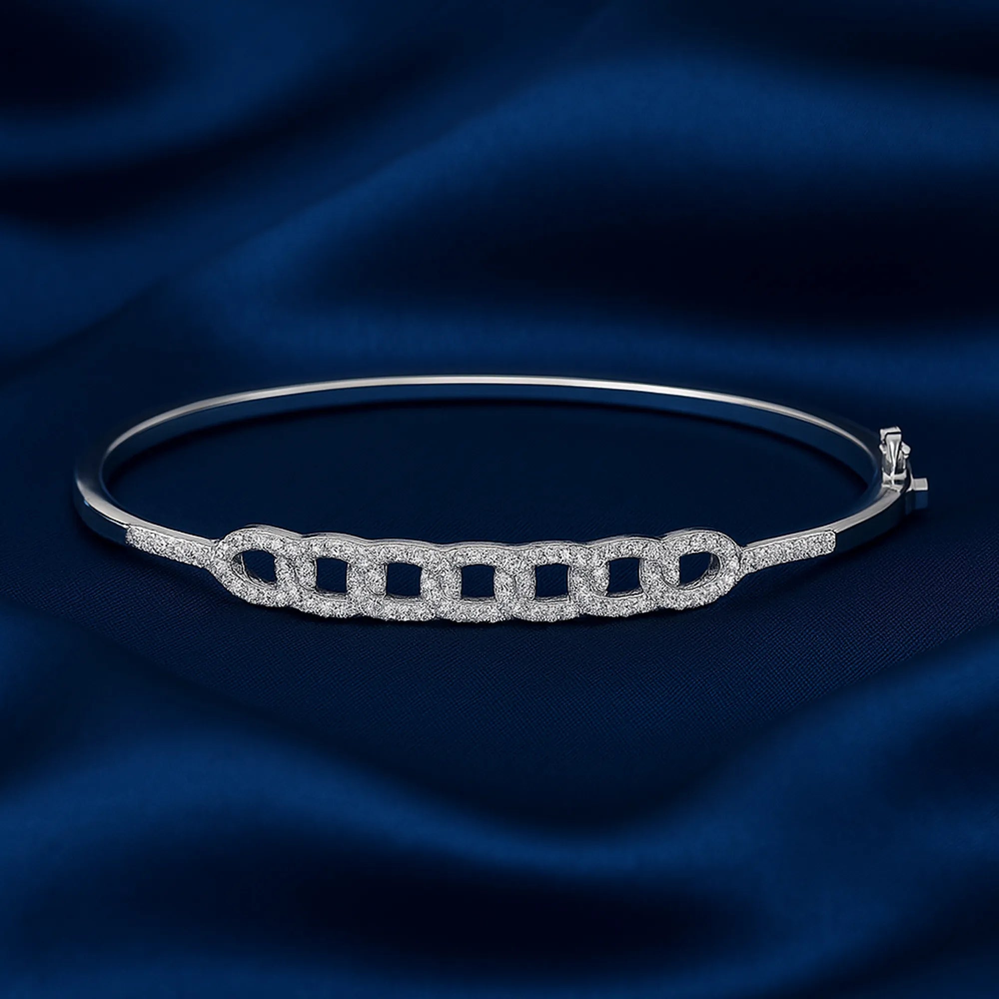 Silver Chain Link Diamond Bangle Bracelet – Elegant Crystal Cuff for Women